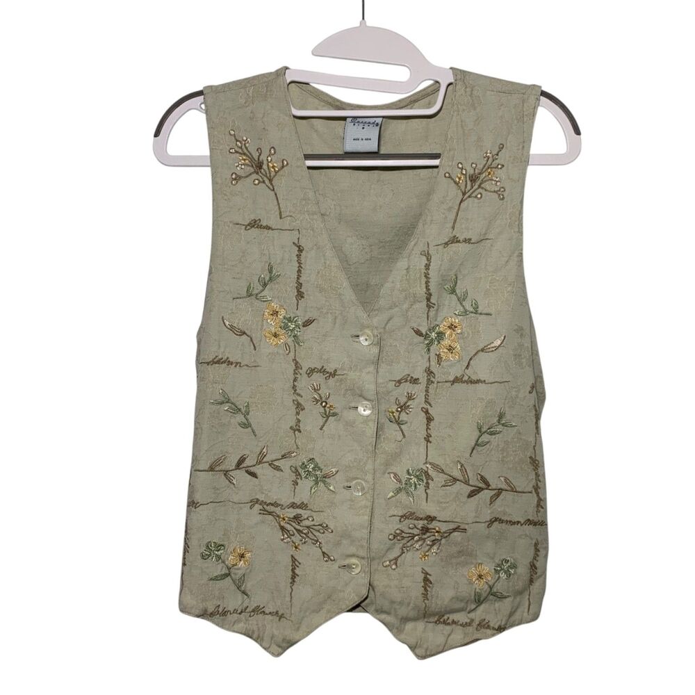 Vintage Womens Cascade Blues Floral Embroidered Cottagecore Vest S Boho